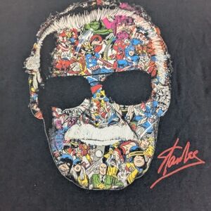 Stan Lee Potrait With His Marvel Characters Black Tee Large